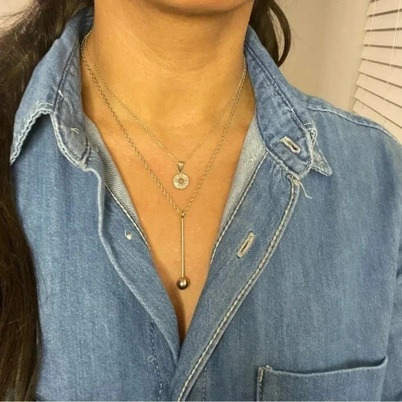 𝅺long bead  - Silver Necklace - Picture 2 of 4